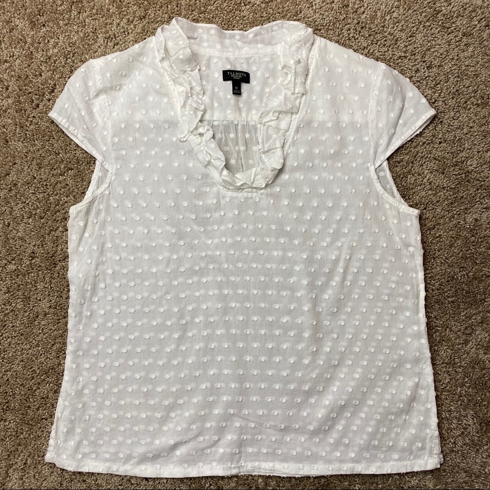 Talbots White Swiss Dot Cap Sleeve Blouse MP